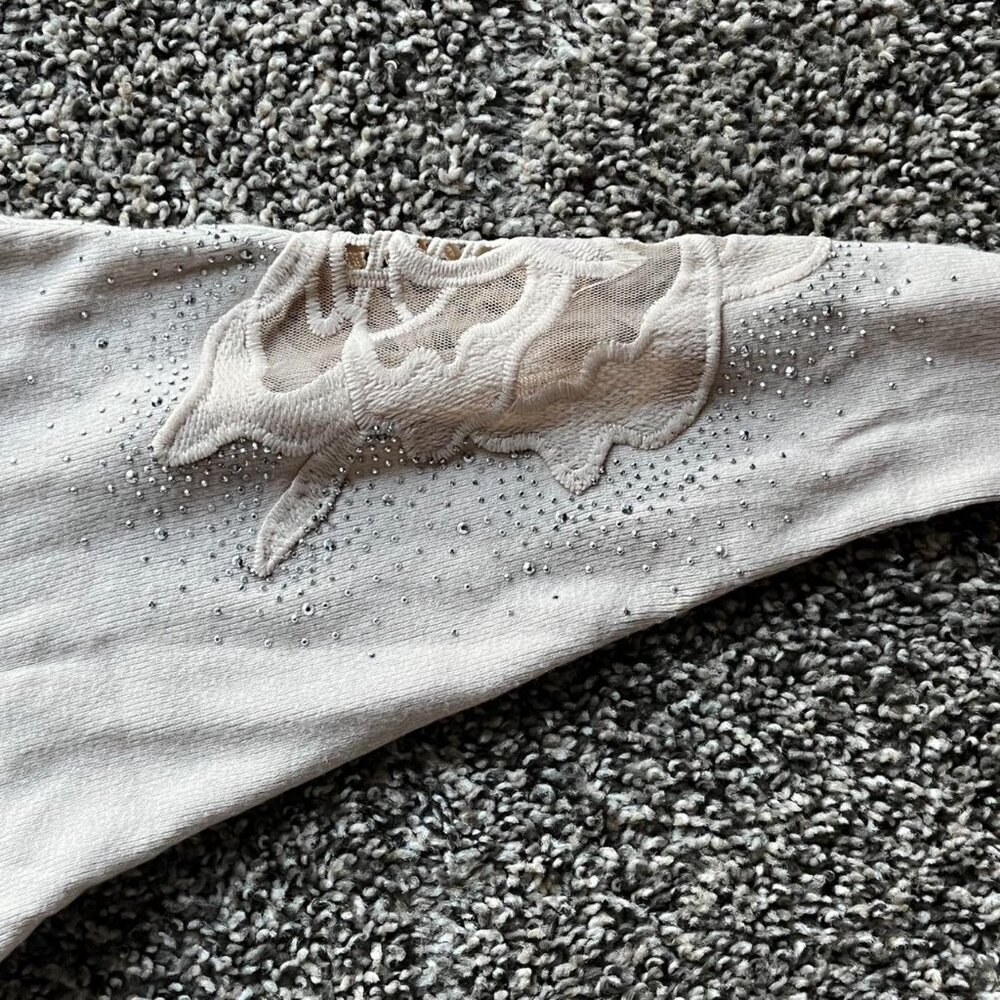 Cream LIV Milano Long Sleeve Top Small Rhinestones Lace Luxury Coquette Romantic - Picture 4 of 8